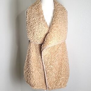 Favlux Furry Sherpa Vest, Large Collar, Tan/Peach Color, Size Large